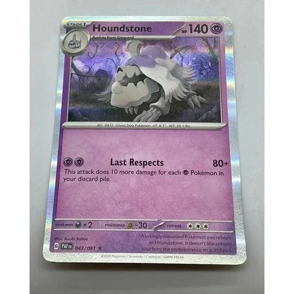 Houndstone 043/091 S & V Paldean Fates Holo Pokemon TCG Mint Unplayed - Picture 2 of 7
